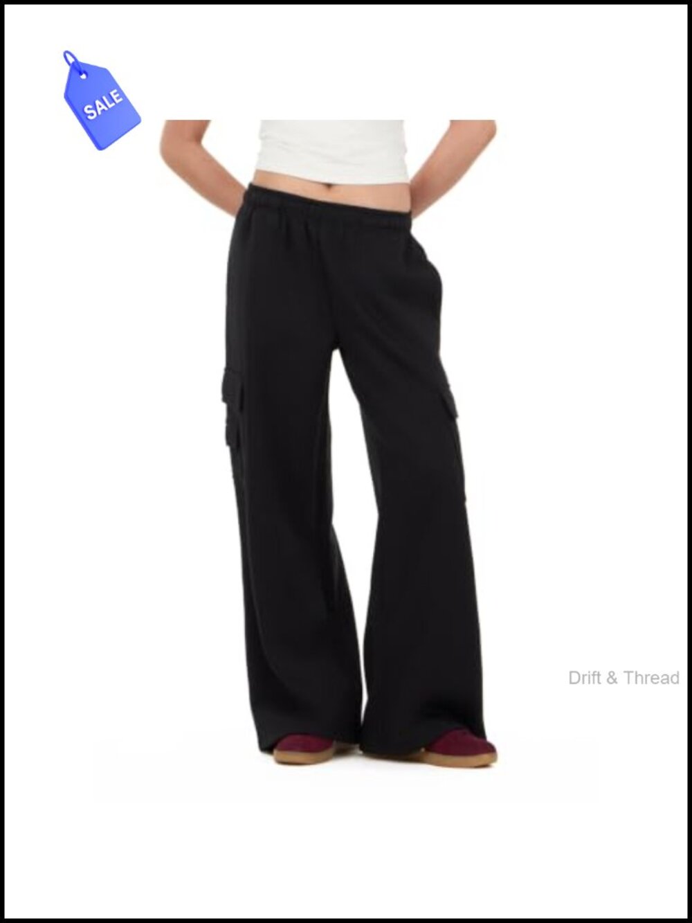Women's Cargo Low-Rise Sweatpants Oversized Wide-Leg Jogger 60% Cotton 40%